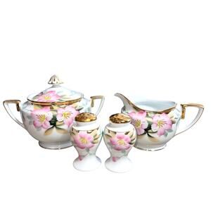 Vintage 1920s Noritake Azalea Pattern Creamer, Sugar Bowl, Salt & Pepper Set